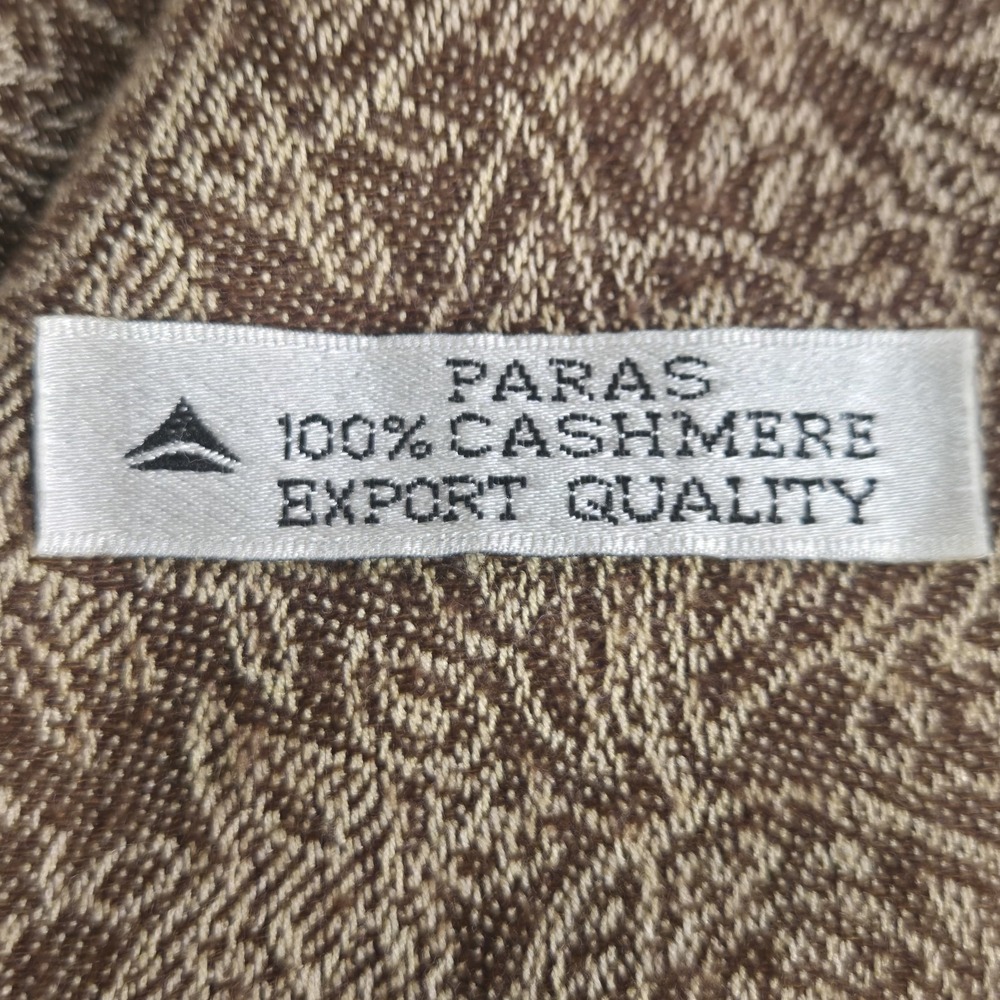 100% Cashmere Paisley Shawl Wrap Scarf Brown Fringe Oversized